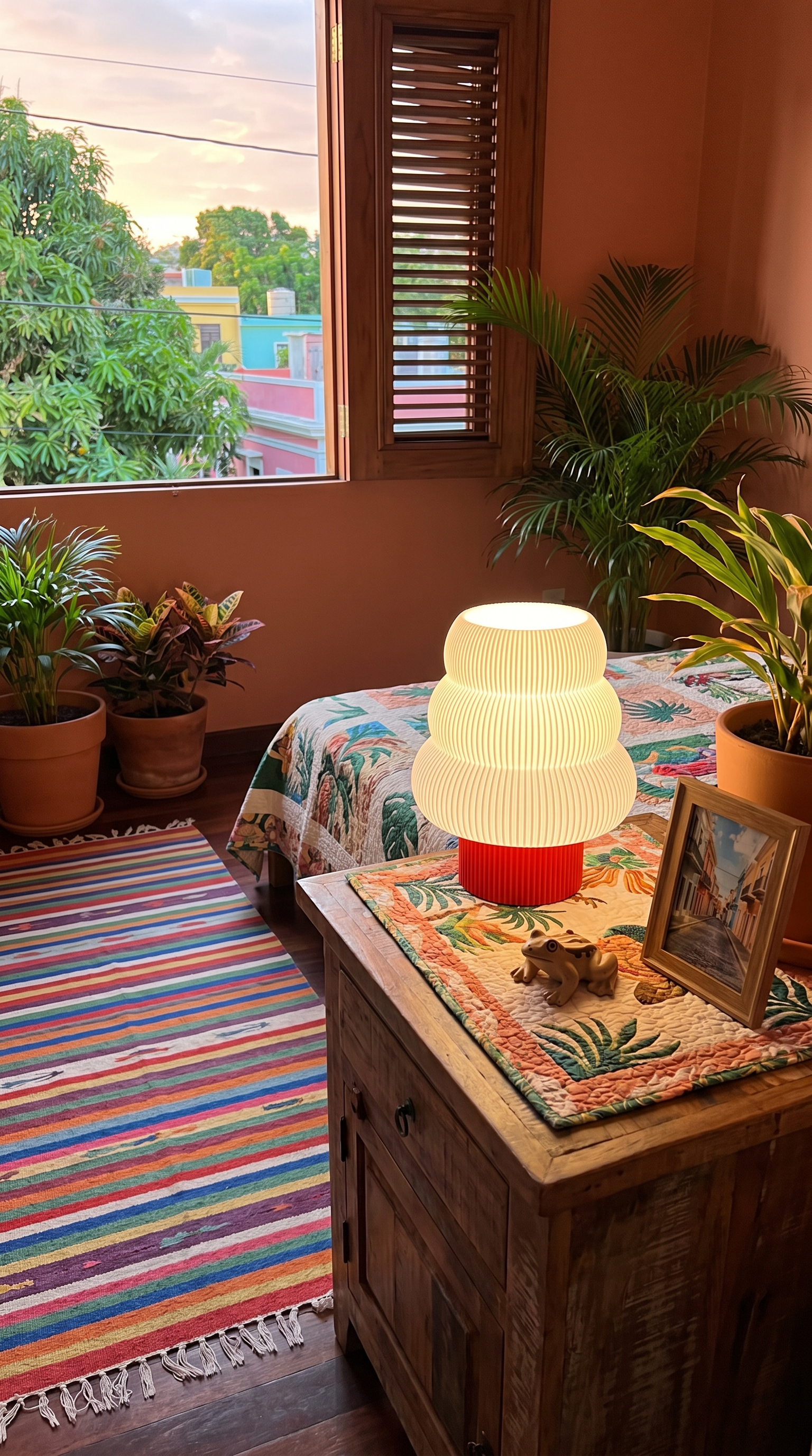 Red base 3 tier lamp